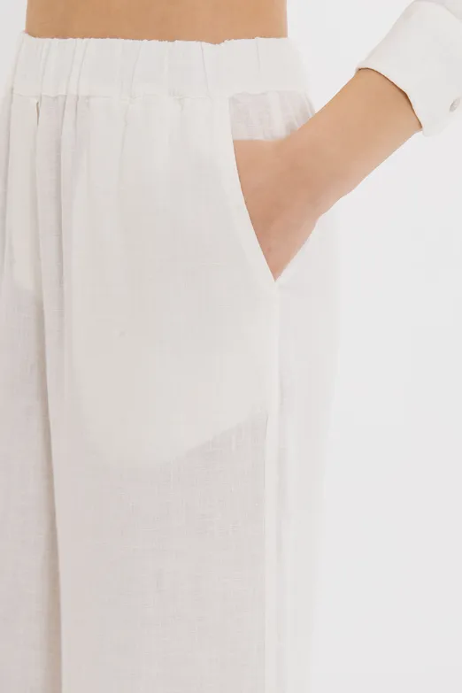 Bayan Beyaz %100 Keten Bol Pantolon - BSL