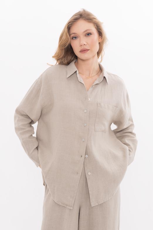 Bayan  %100 Keten Oversize Gömlek