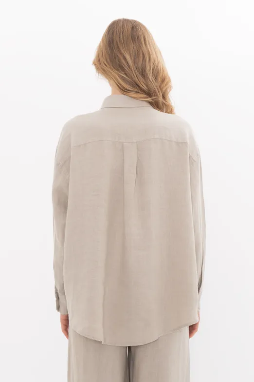 Bayan Bej %100 Keten Oversize Gömlek - BSL