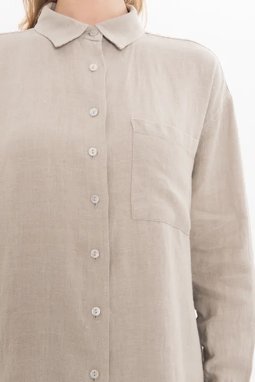 Bayan Bej %100 Keten Oversize Gömlek - BSL