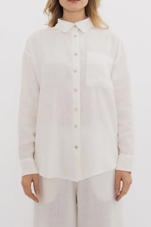 Bayan Beyaz %100 Keten Oversize Gömlek - BSL
