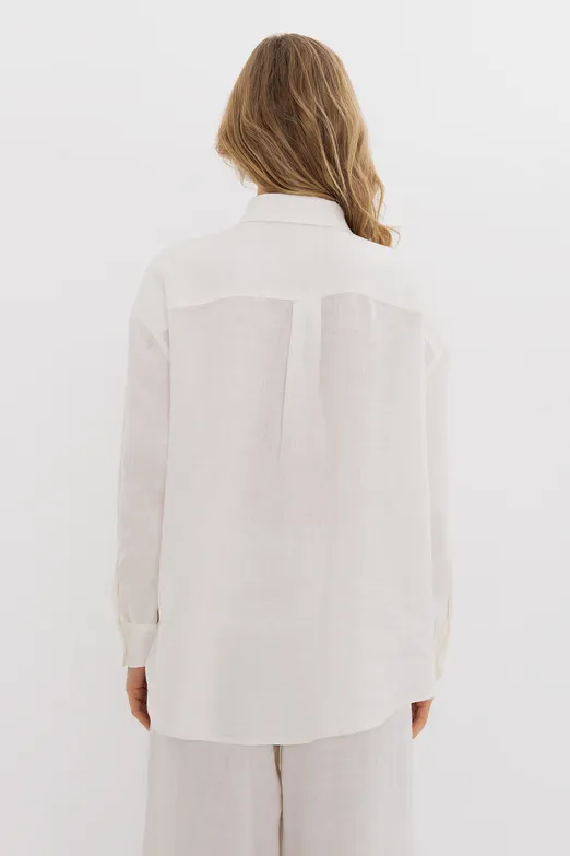 Bayan Beyaz %100 Keten Oversize Gömlek - BSL