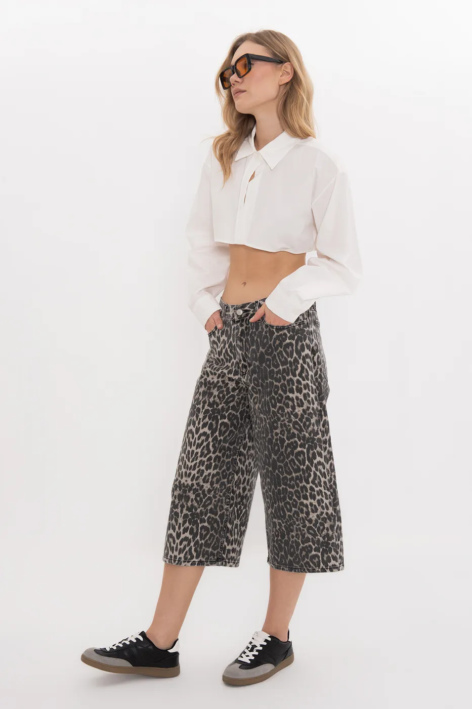 Bayan Bej Baggy Denim Bermuda Şort