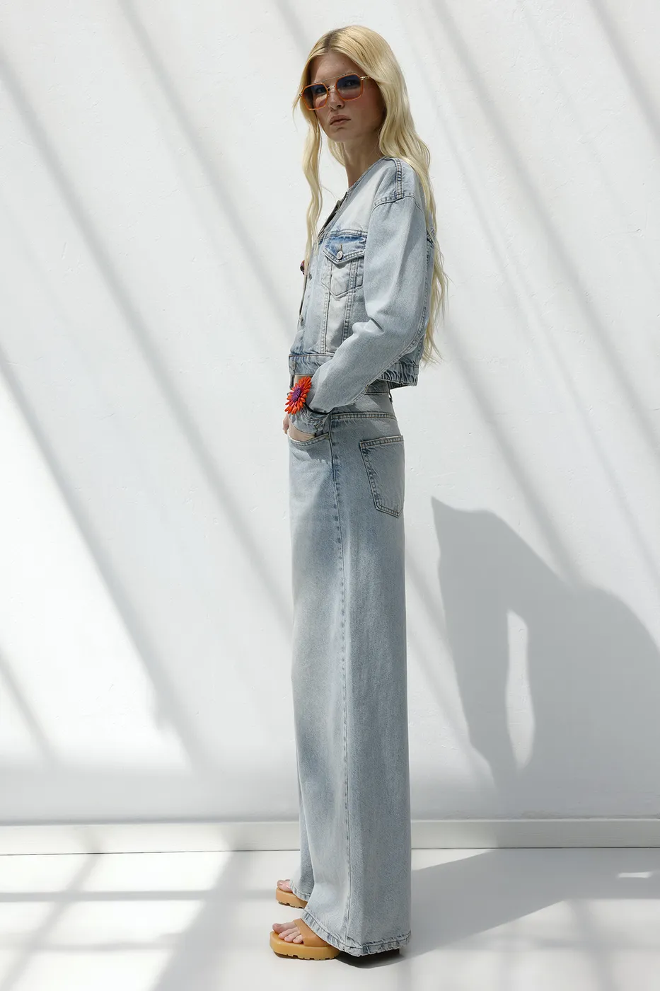 Bayan Mavi Palazzo Denim Pantolon