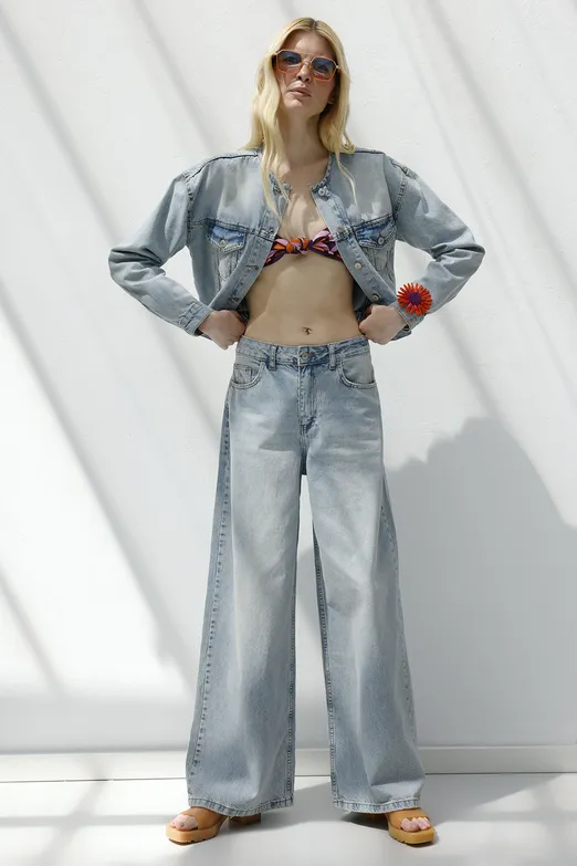 Bayan Mavi Palazzo Denim Pantolon - BSL