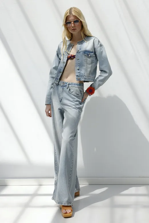 Bayan Mavi Palazzo Denim Pantolon - BSL