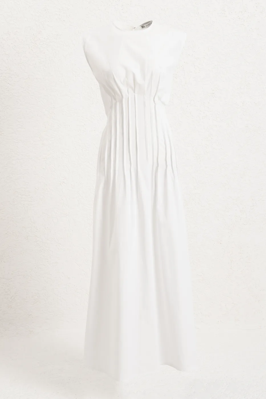 Bayan Beyaz %100 Cotton Nervür Dikiş Detaylı Maksi Elbise