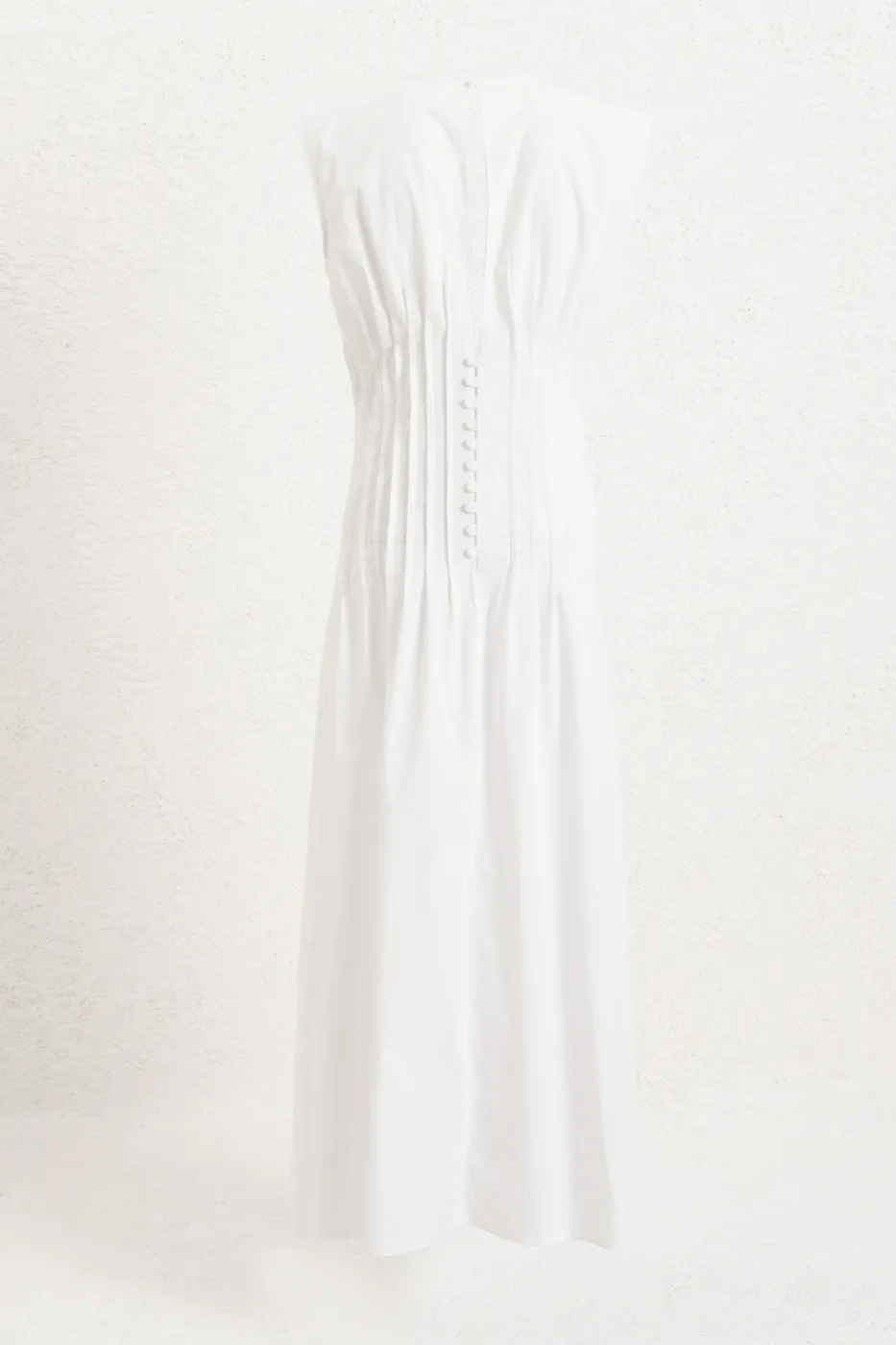 Bayan Beyaz %100 Cotton Nervür Dikiş Detaylı Maksi Elbise