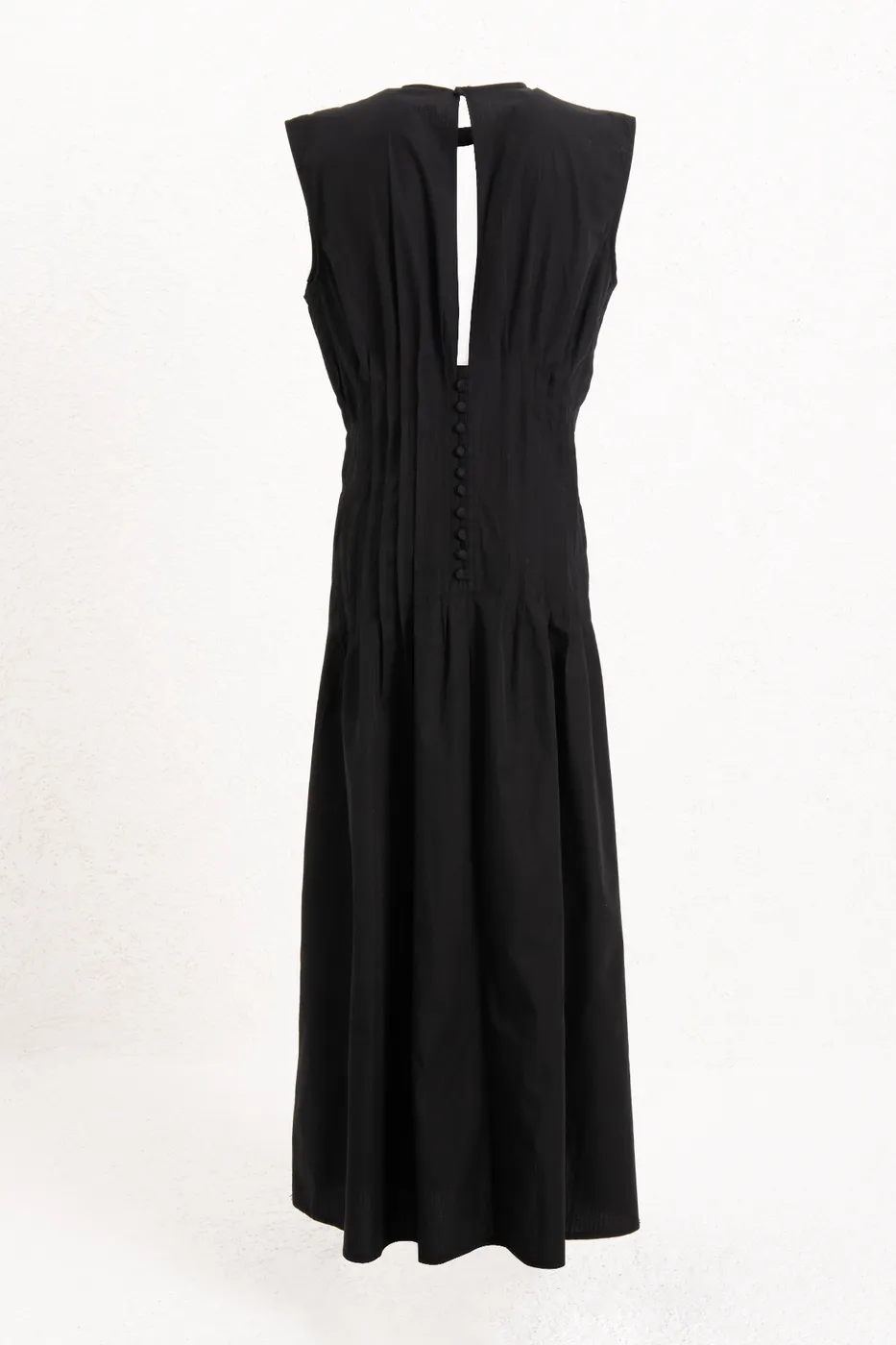 Bayan Siyah %100 Cotton Nervür Dikiş Detaylı Maksi Elbise