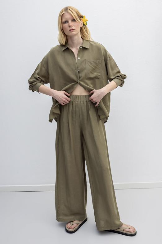 Bayan  Keten Karışımlı Bol Pantolon