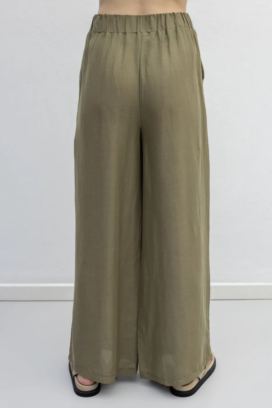 Bayan Haki Keten Karışımlı Bol Pantolon