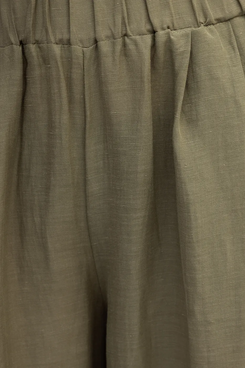 Bayan Haki Keten Karışımlı Bol Pantolon