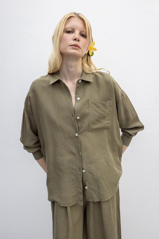 Bayan  Keten Karışımlı Oversize Gömlek