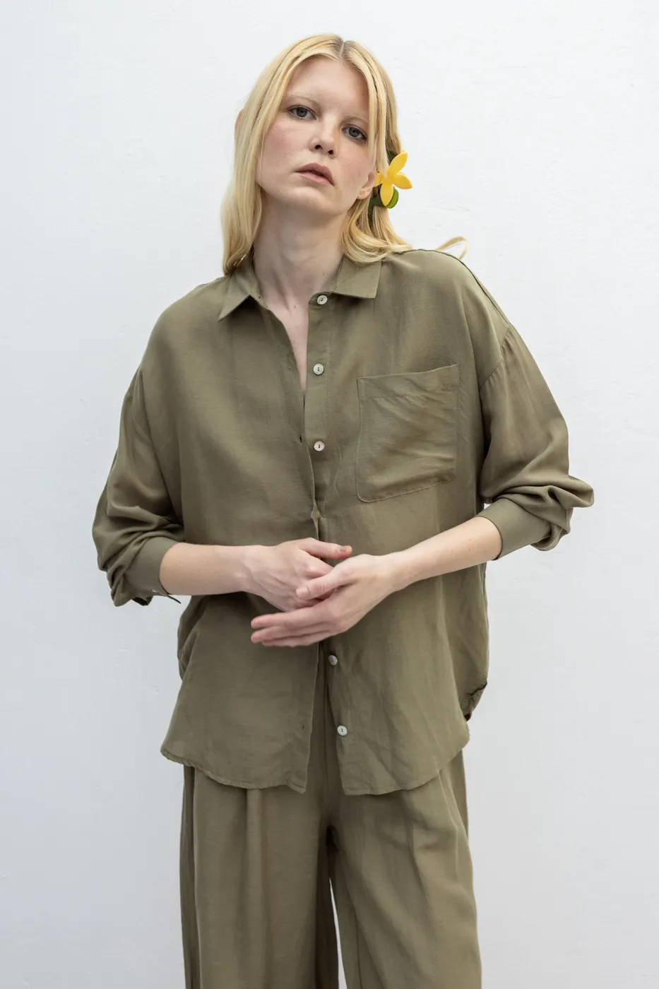 Bayan Haki Keten Karışımlı Oversize Gömlek