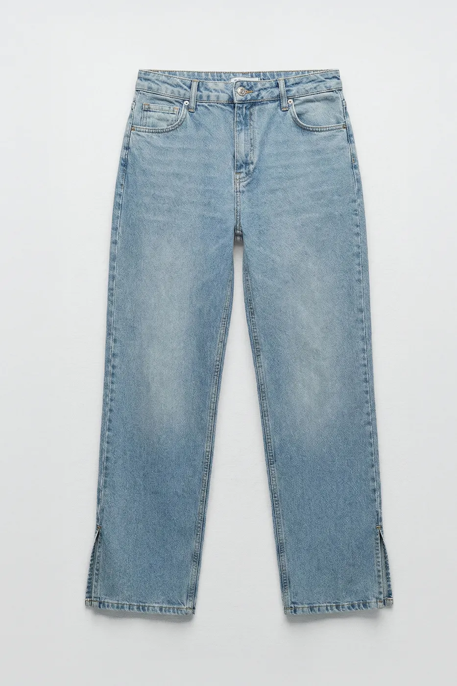 Bayan Mavi Paça Yırtmaçlı Denim Pantolon