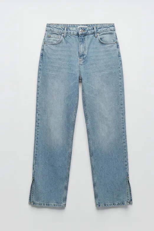 Bayan Mavi Paça Yırtmaçlı Denim Pantolon - BSL