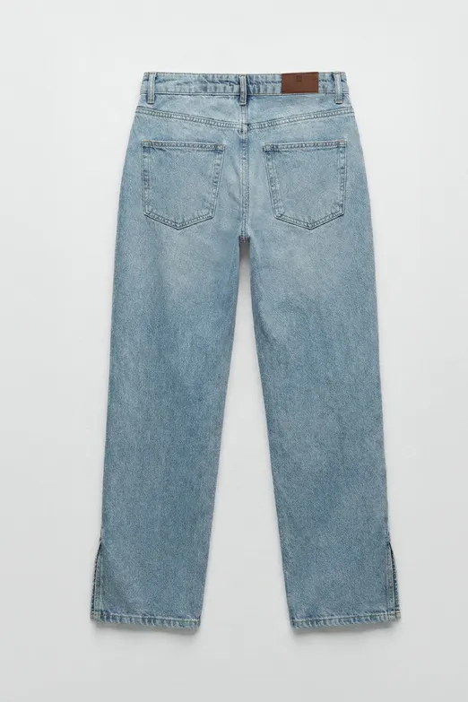 Bayan Mavi Paça Yırtmaçlı Denim Pantolon - BSL