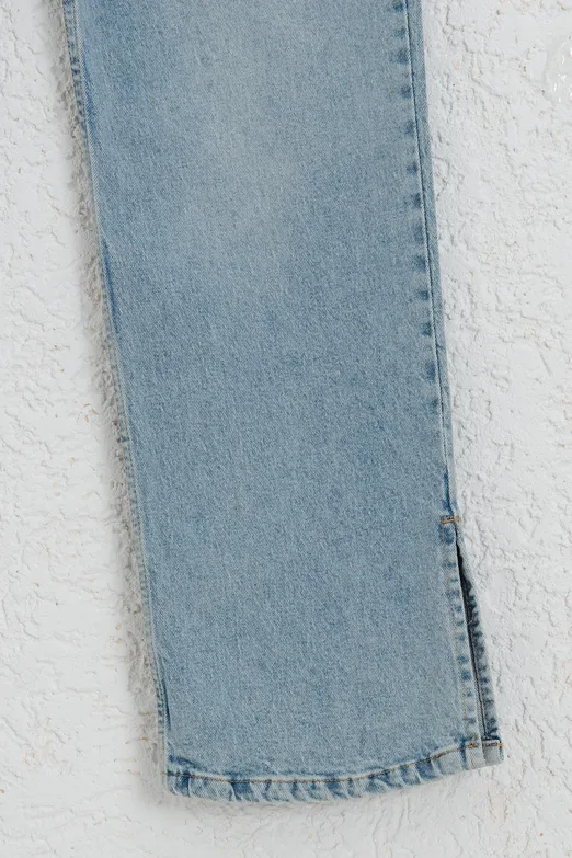 Bayan Mavi Paça Yırtmaçlı Denim Pantolon - BSL