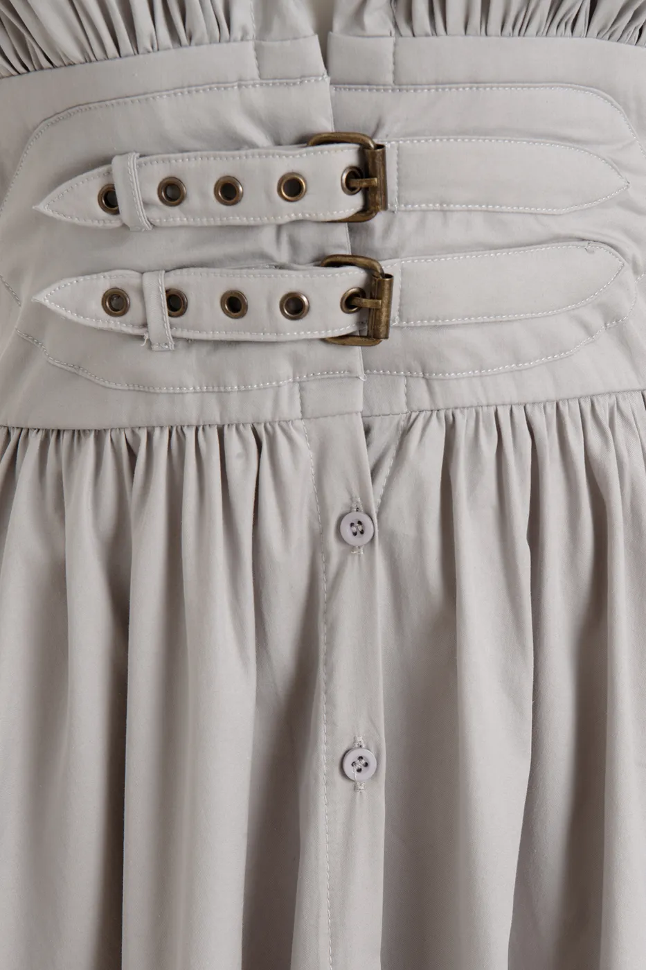 Bayan Gri Büzgülü Midi Kloş Elbise