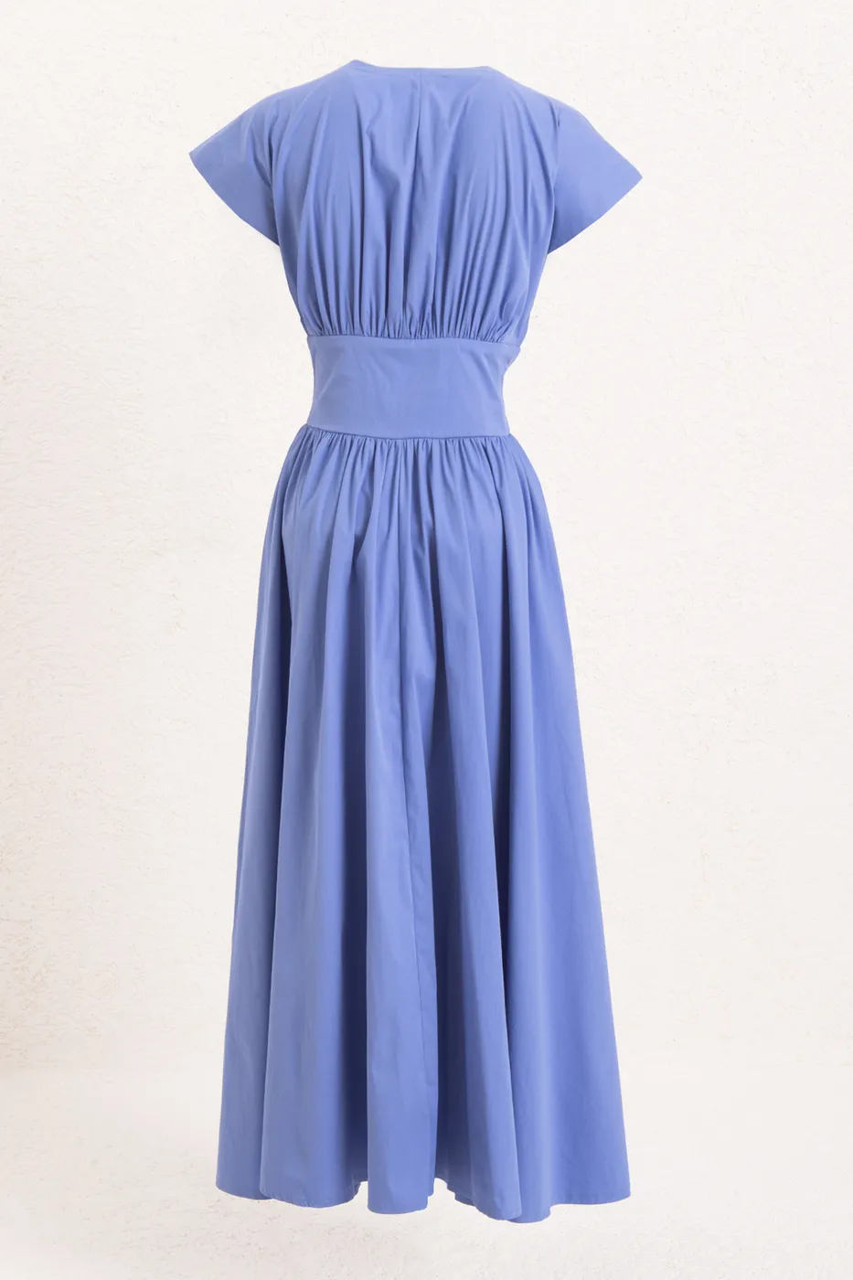 Bayan Mavi Büzgülü Midi Kloş Elbise