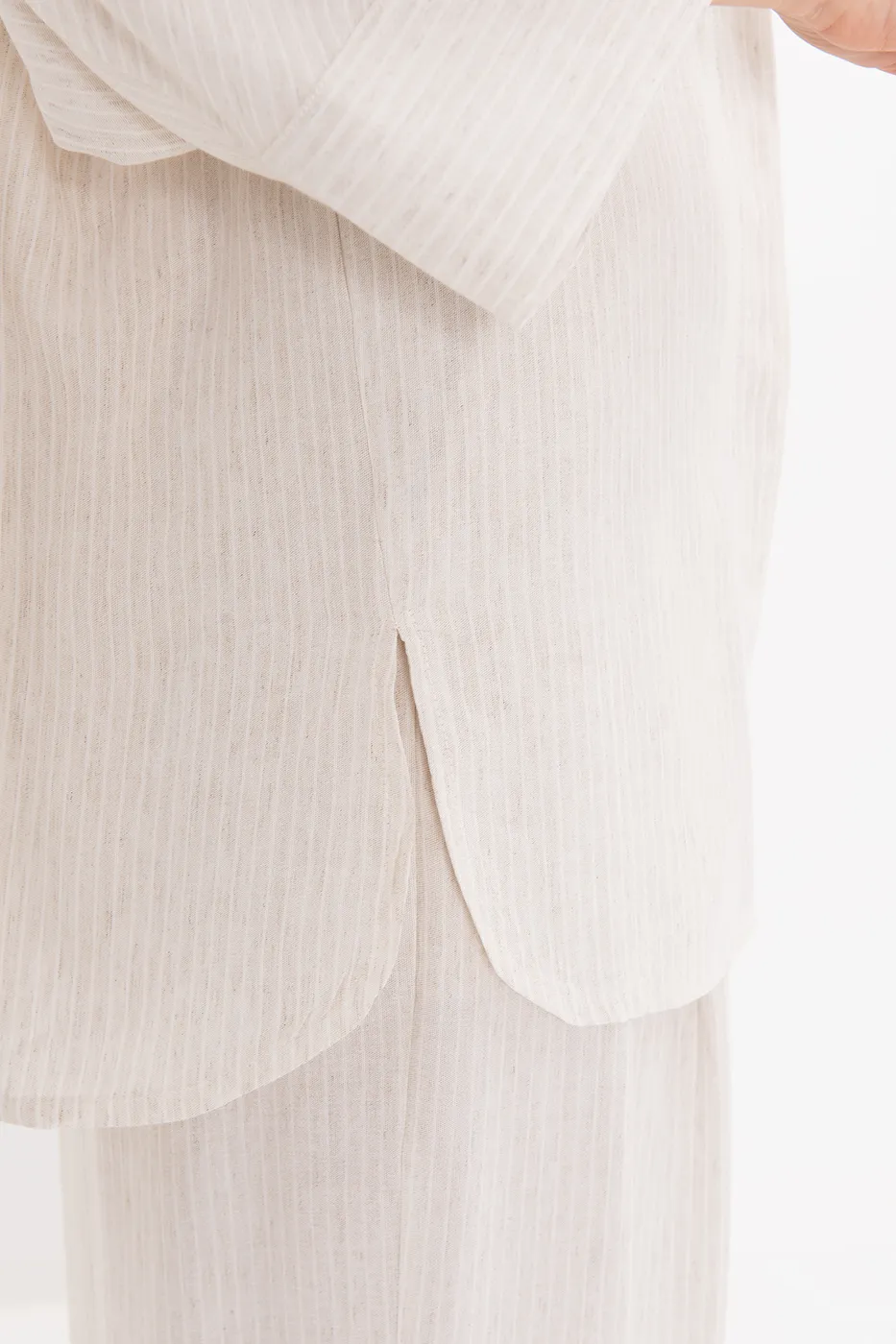 Bayan Ekru Keten Karışımlı Oversize Gömlek