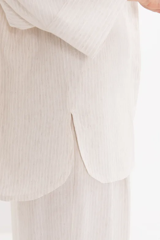 Bayan Ekru Keten Karışımlı Oversize Gömlek - BSL