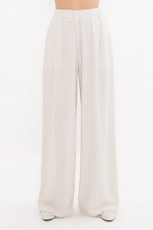 Bayan Bej Keten Karışımlı Bol Pantolon - BSL