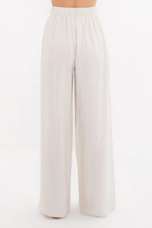 Bayan Bej Keten Karışımlı Bol Pantolon - BSL