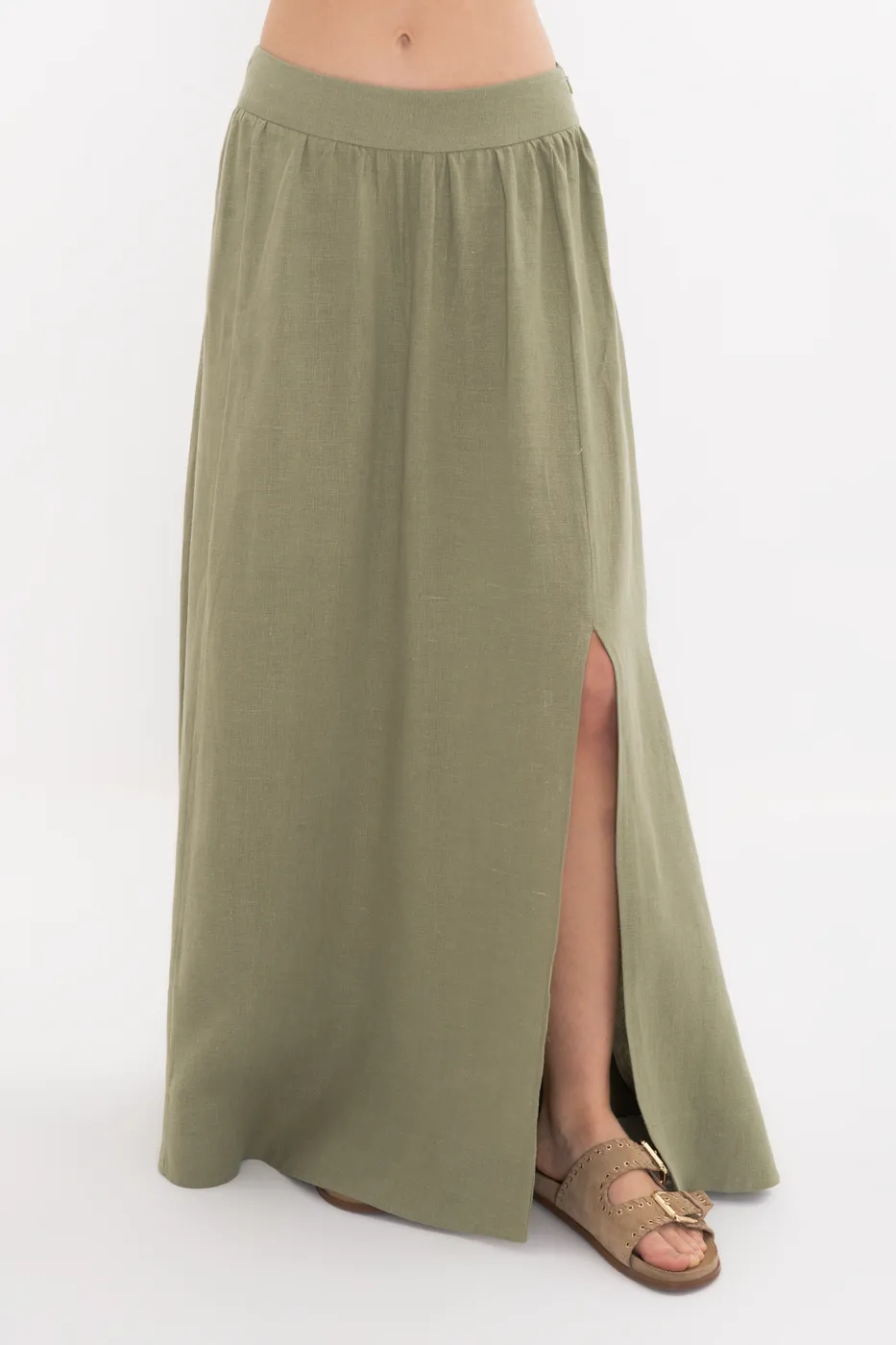 Bayan Haki %100 Keten Midi Etek