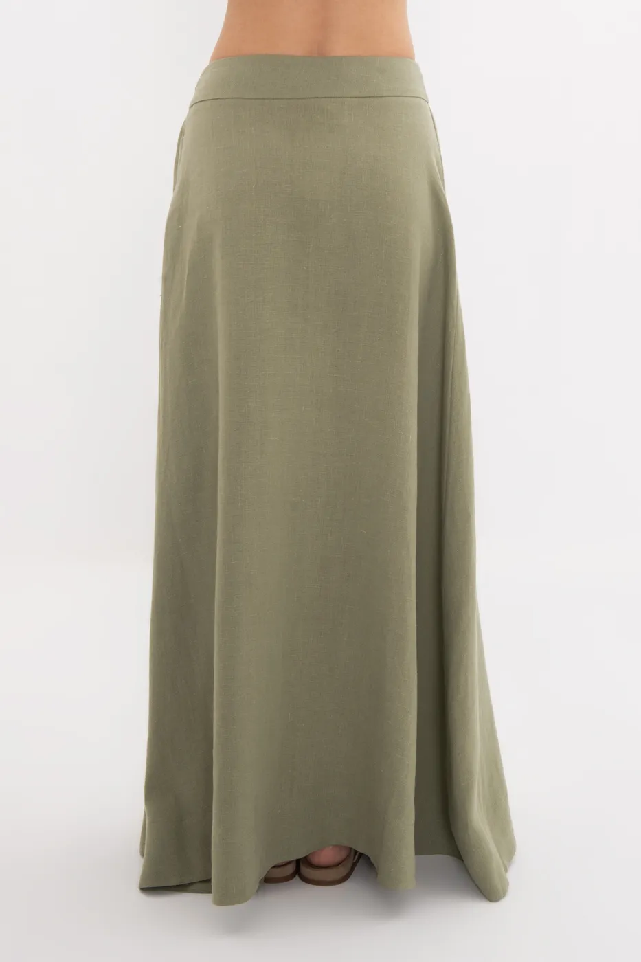 Bayan Haki %100 Keten Midi Etek