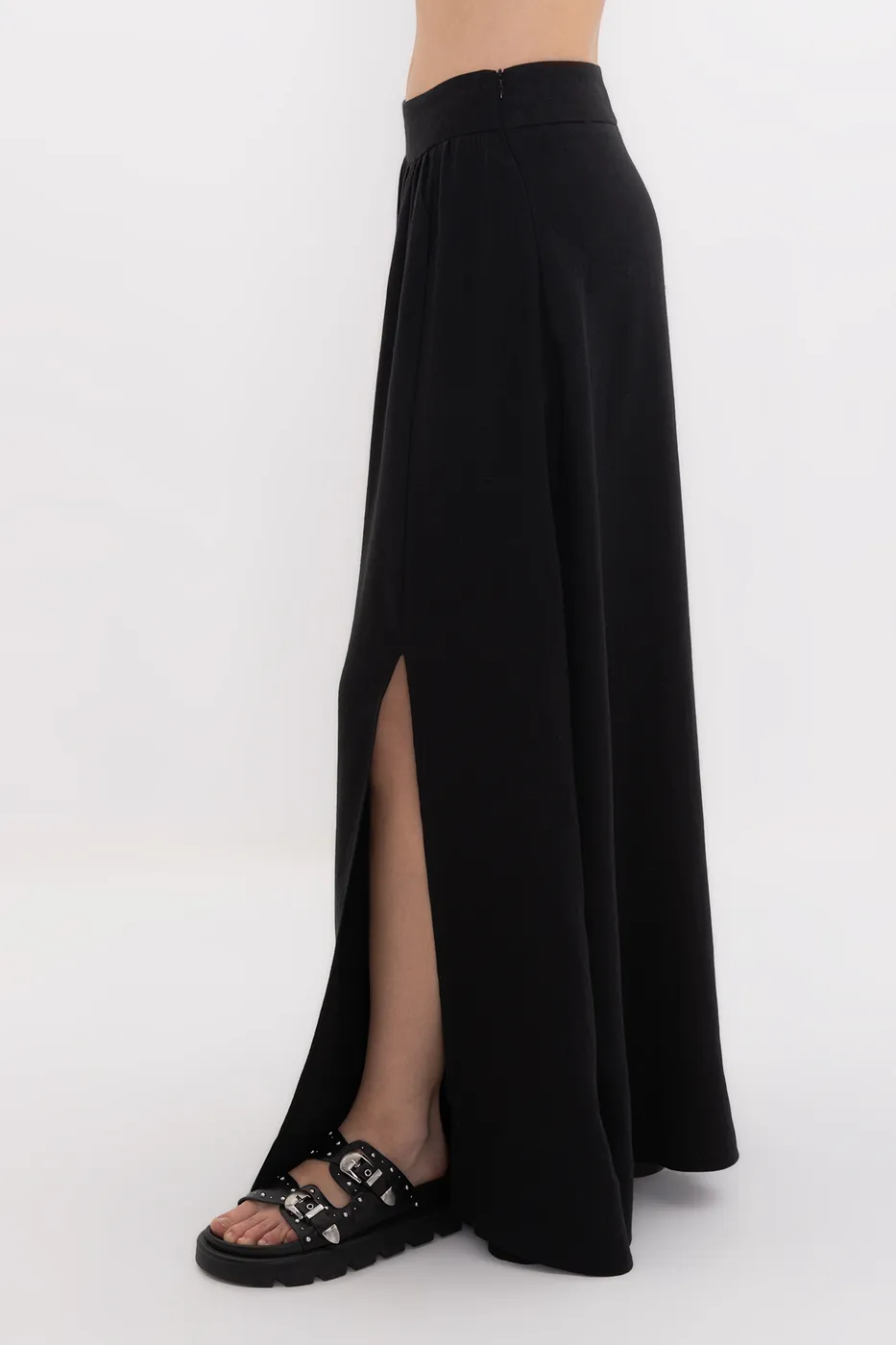 Bayan Siyah %100 Keten Midi Etek