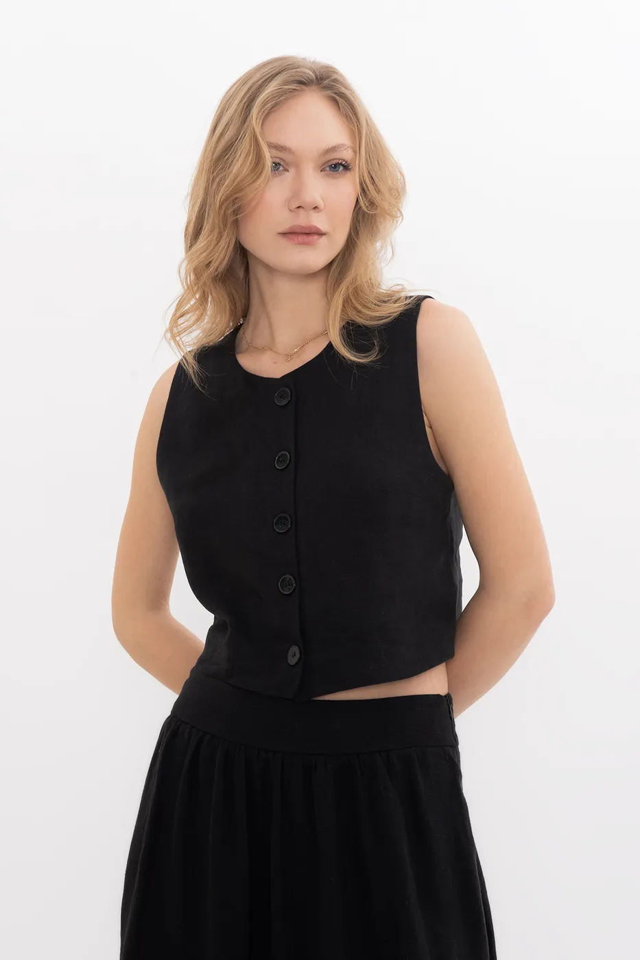 Bayan Siyah %100 Keten  Yelek