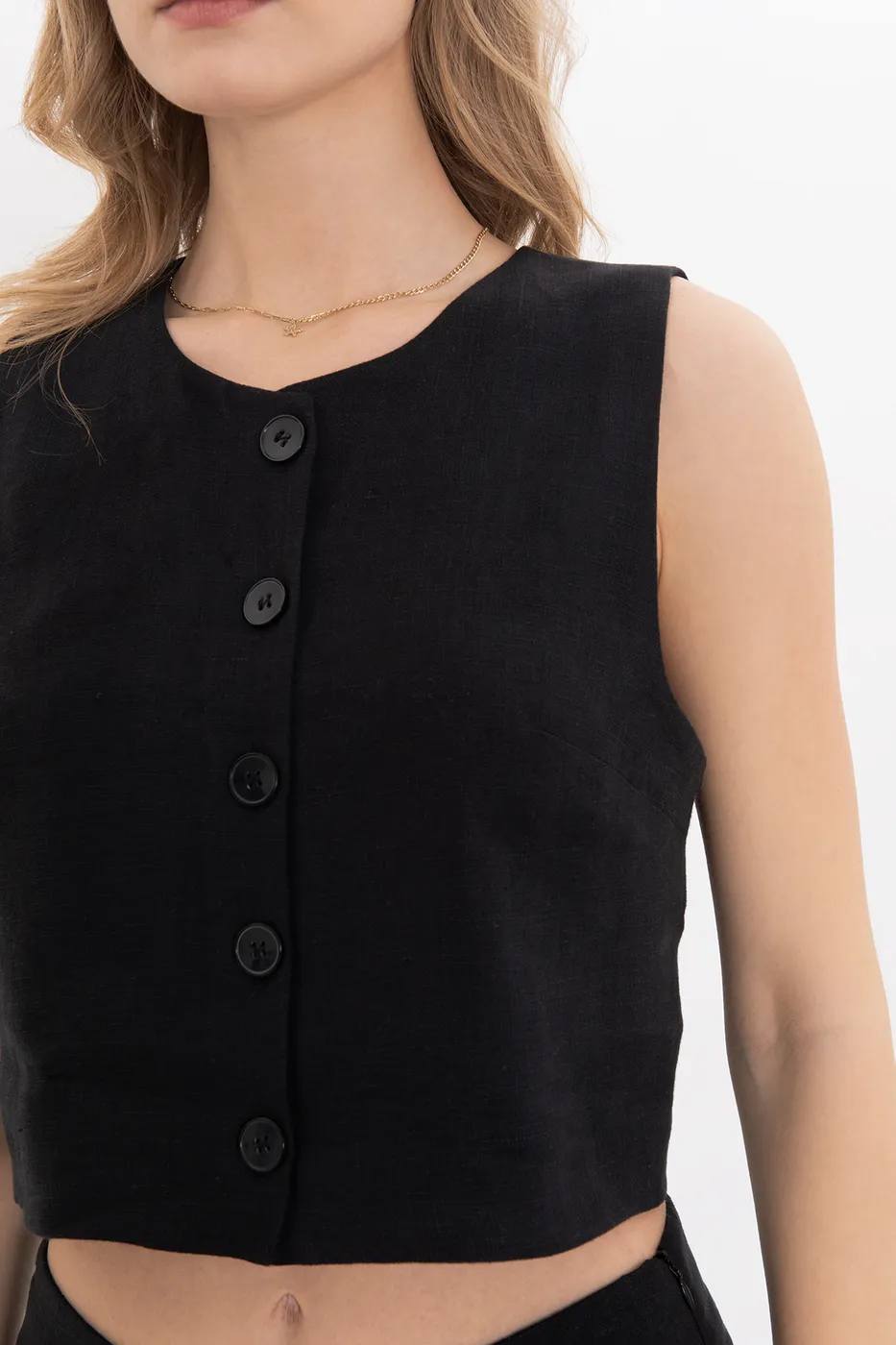 Bayan Siyah %100 Keten  Yelek