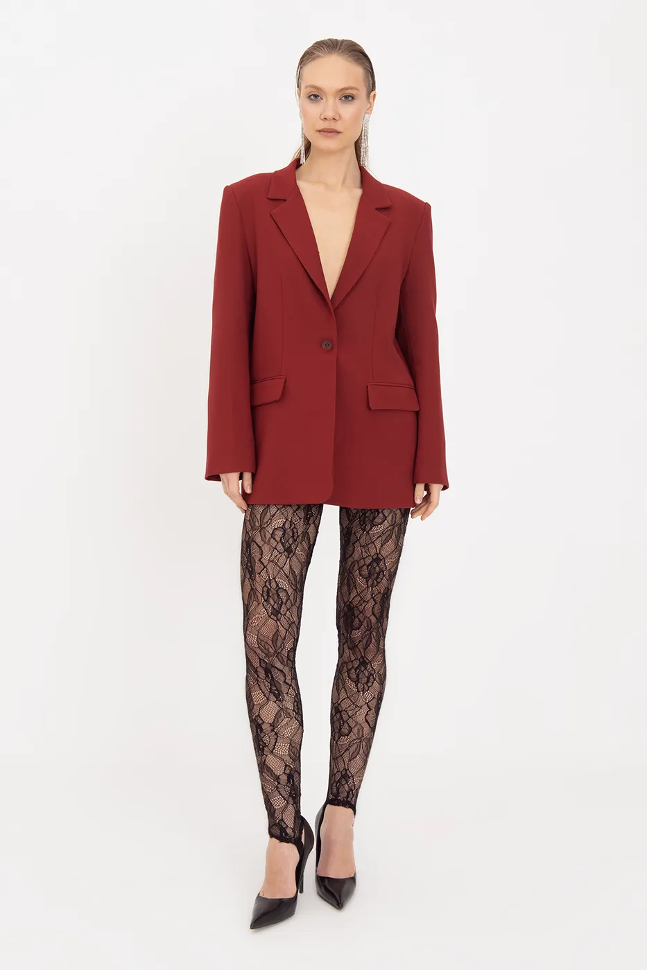 Bayan Siyah Dantel Tayt