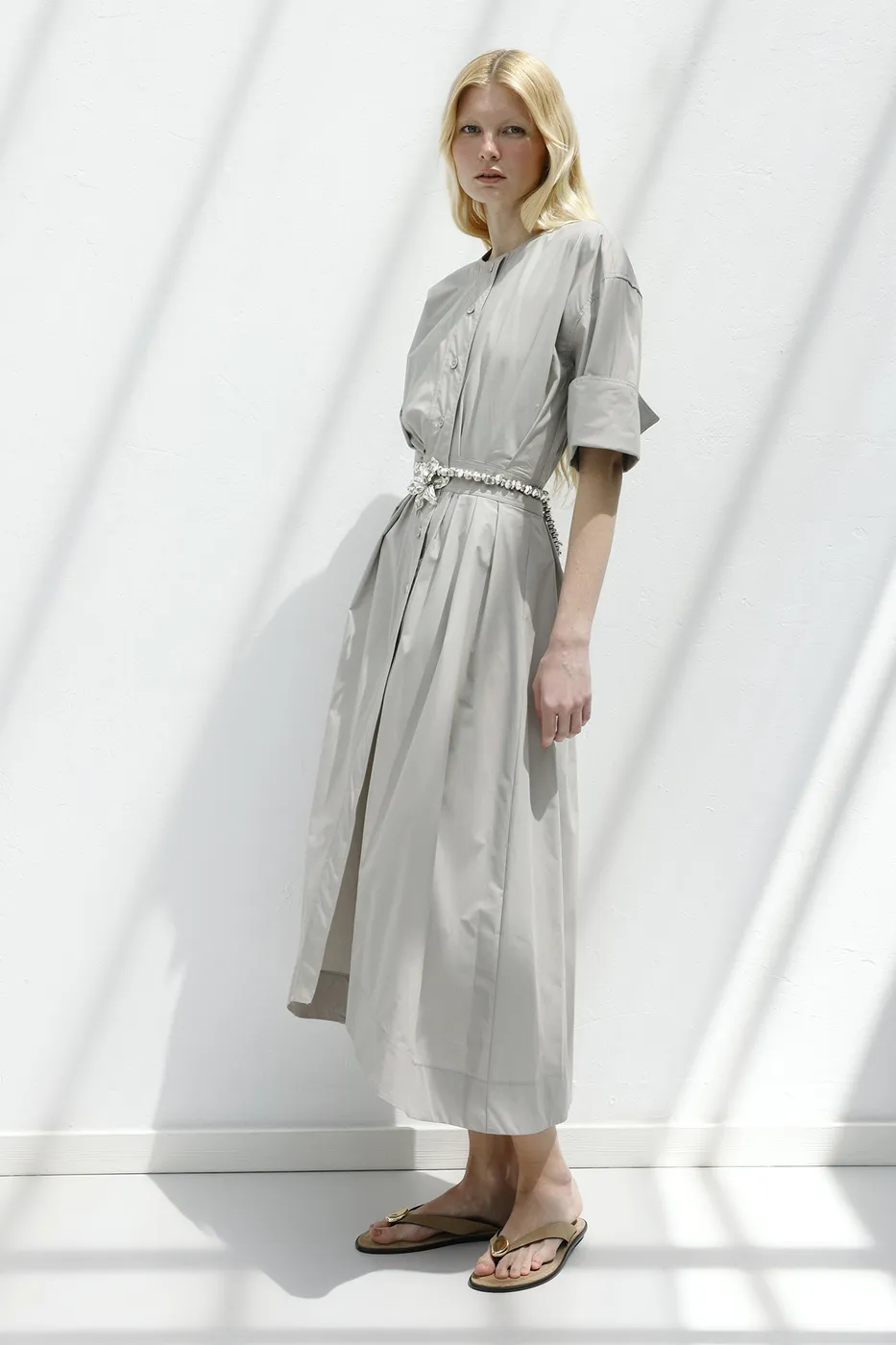 Bayan Taş Pileli Midi Gömlek Elbise