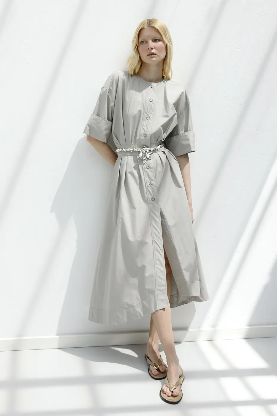 Bayan Taş Pileli Midi Gömlek Elbise