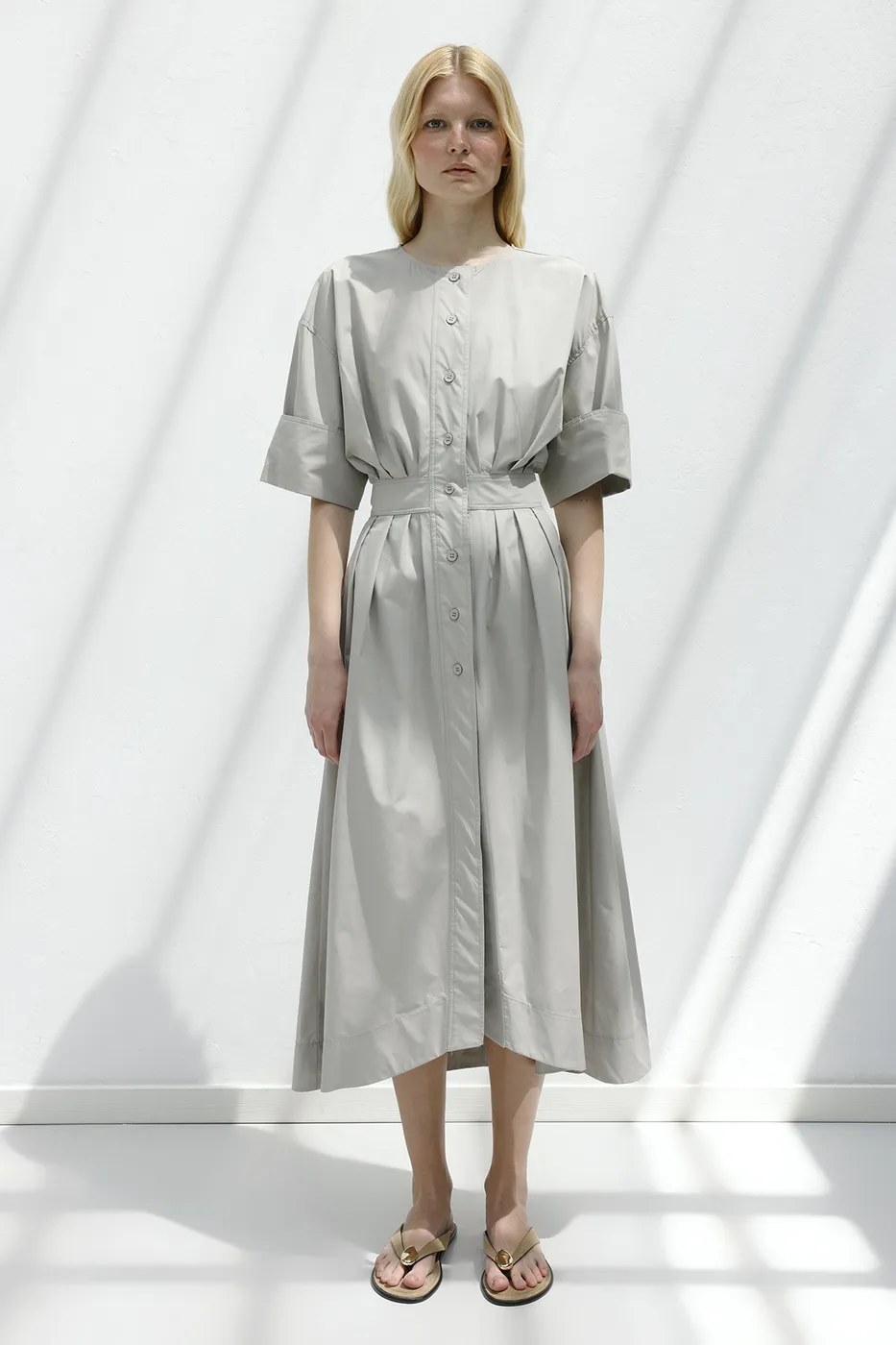 Bayan Taş Pileli Midi Gömlek Elbise