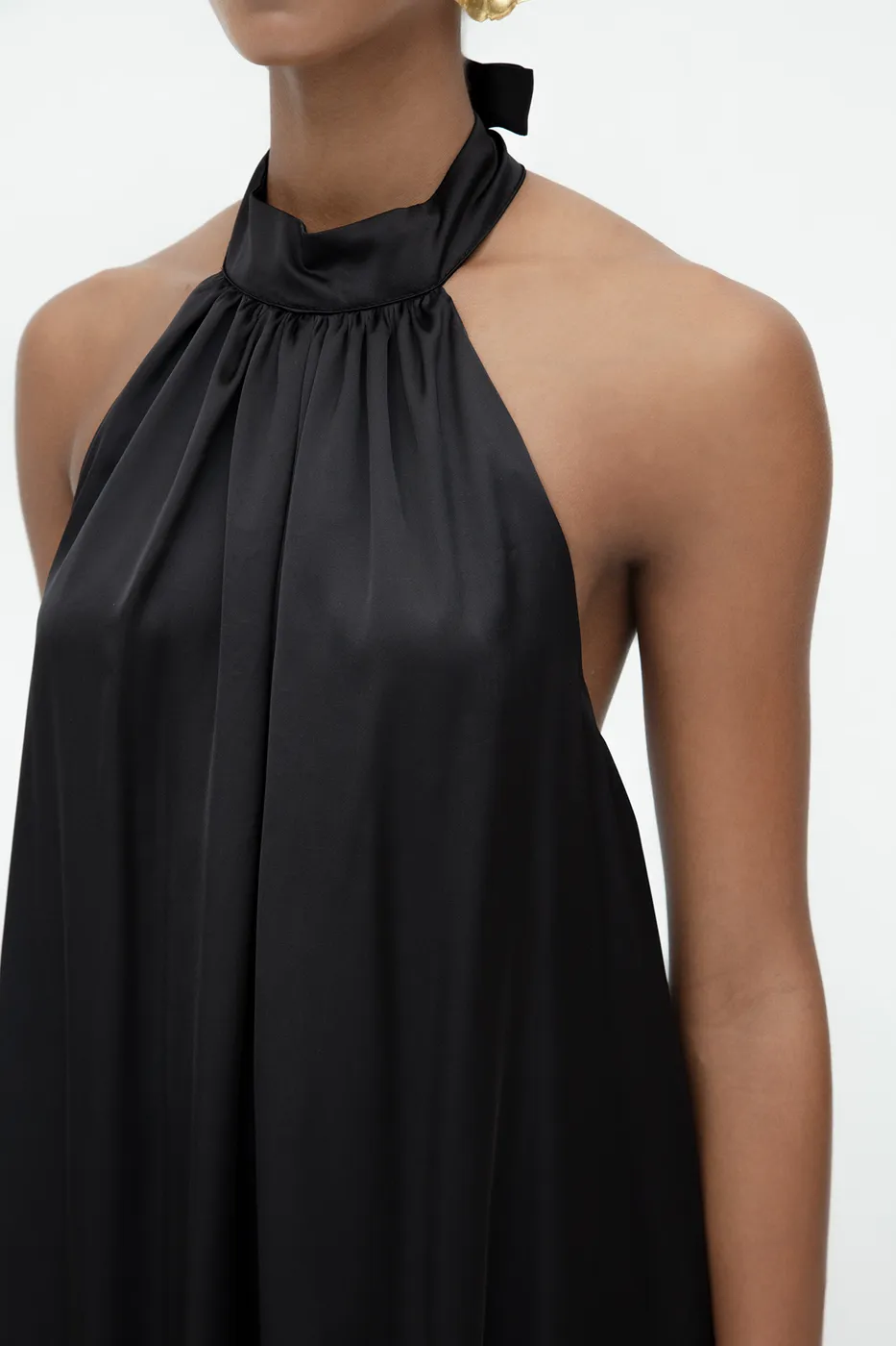 Bayan Siyah Halter Yaka Saten Balon Elbise