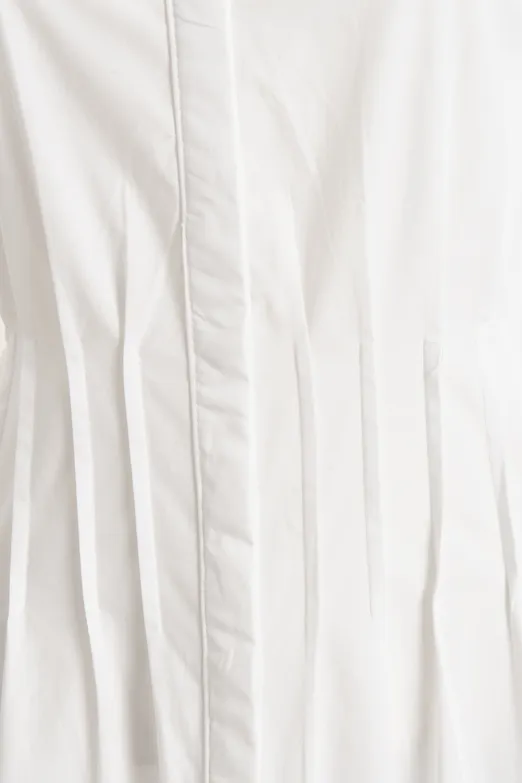 Bayan Beyaz %100 Cotton Nervür Dikiş Detaylı Maksi Elbise - BSL