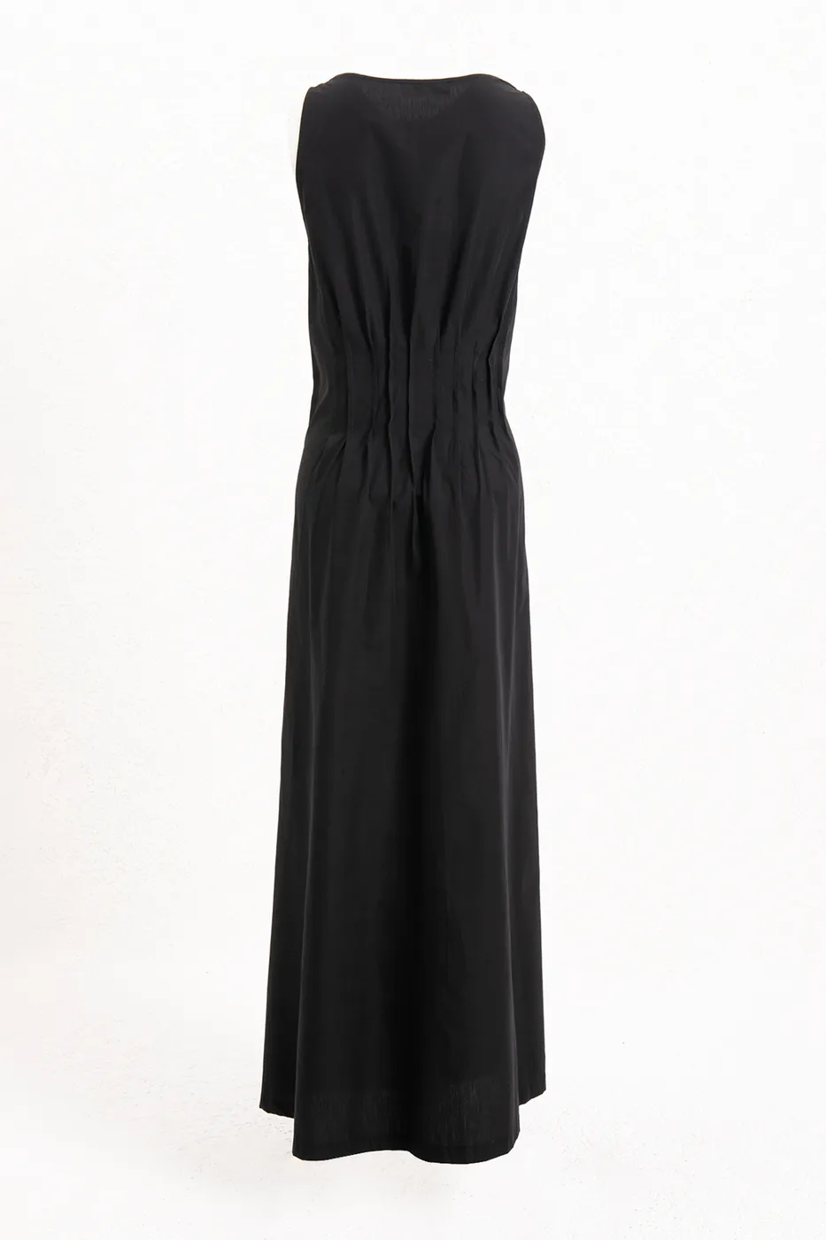 Bayan Siyah %100 Cotton Nervür Dikiş Detaylı Maksi Elbise