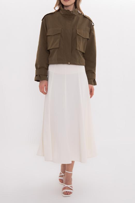 Bayan  Parçalı Saten Midi Etek