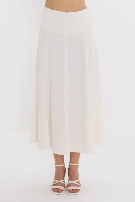 Bayan Ekru Parçalı Saten Midi Etek - BSL