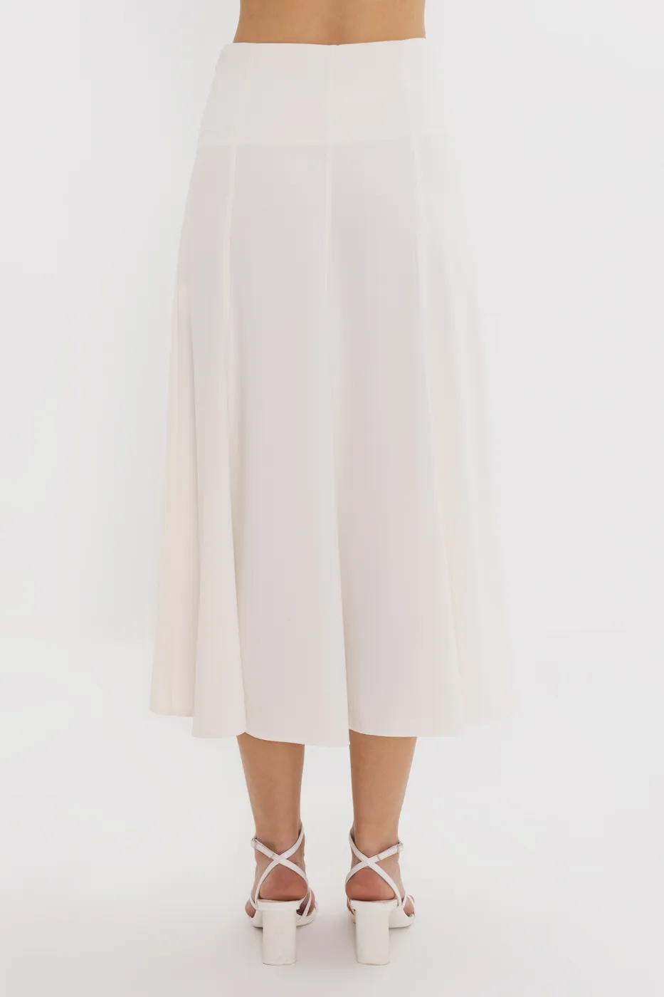 Bayan Ekru Parçalı Saten Midi Etek