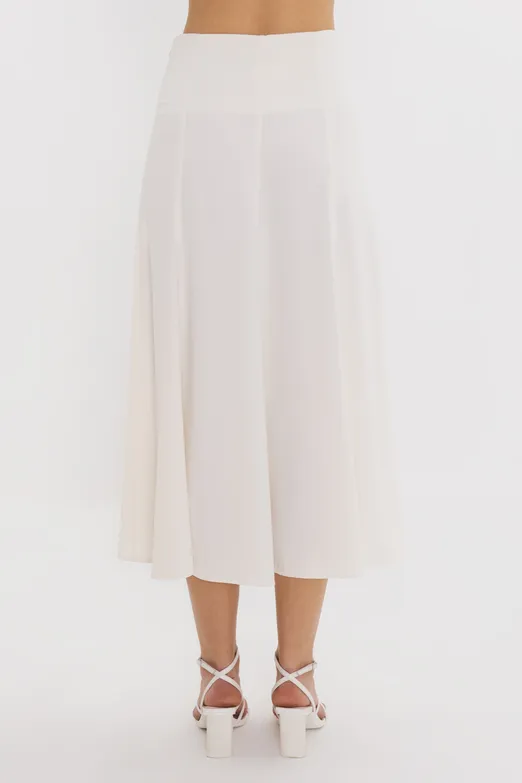 Bayan Ekru Parçalı Saten Midi Etek - BSL