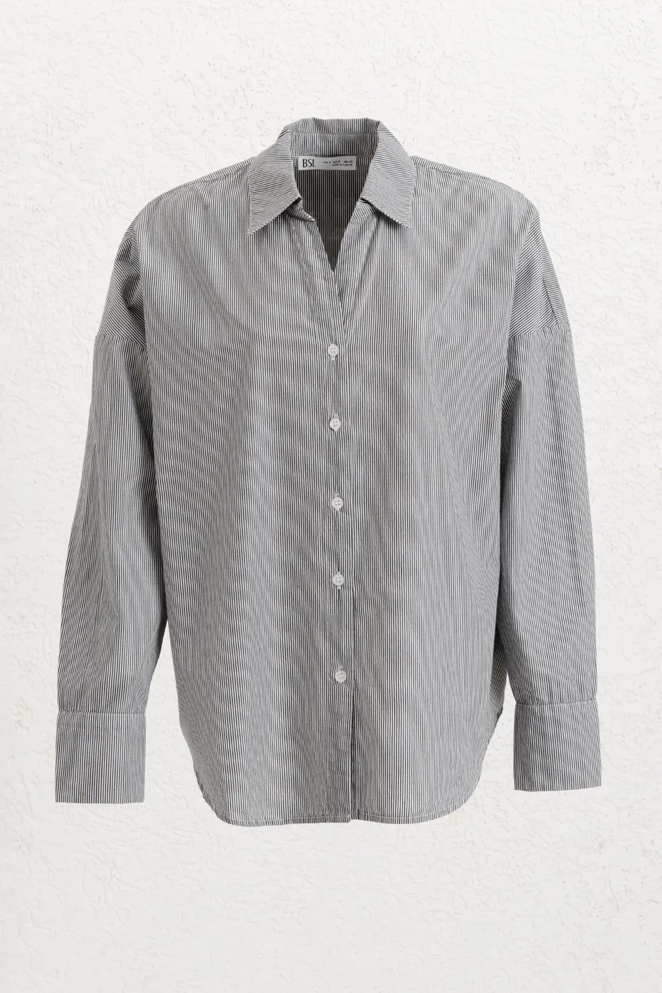 Bayan Siyah Oversize Çizgili Cotton Gömlek