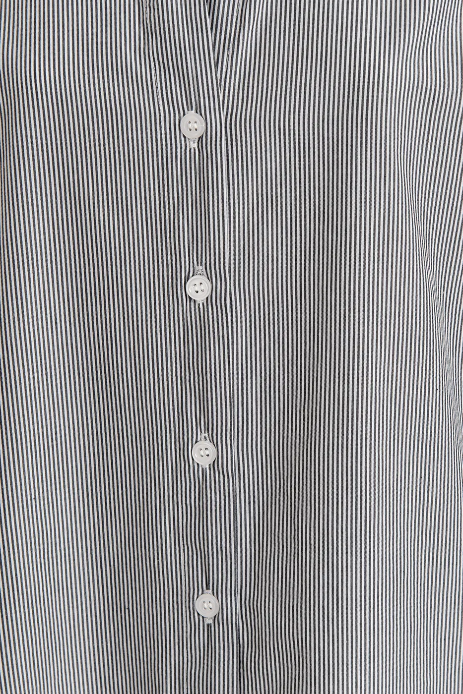 Bayan Siyah Oversize Çizgili Cotton Gömlek