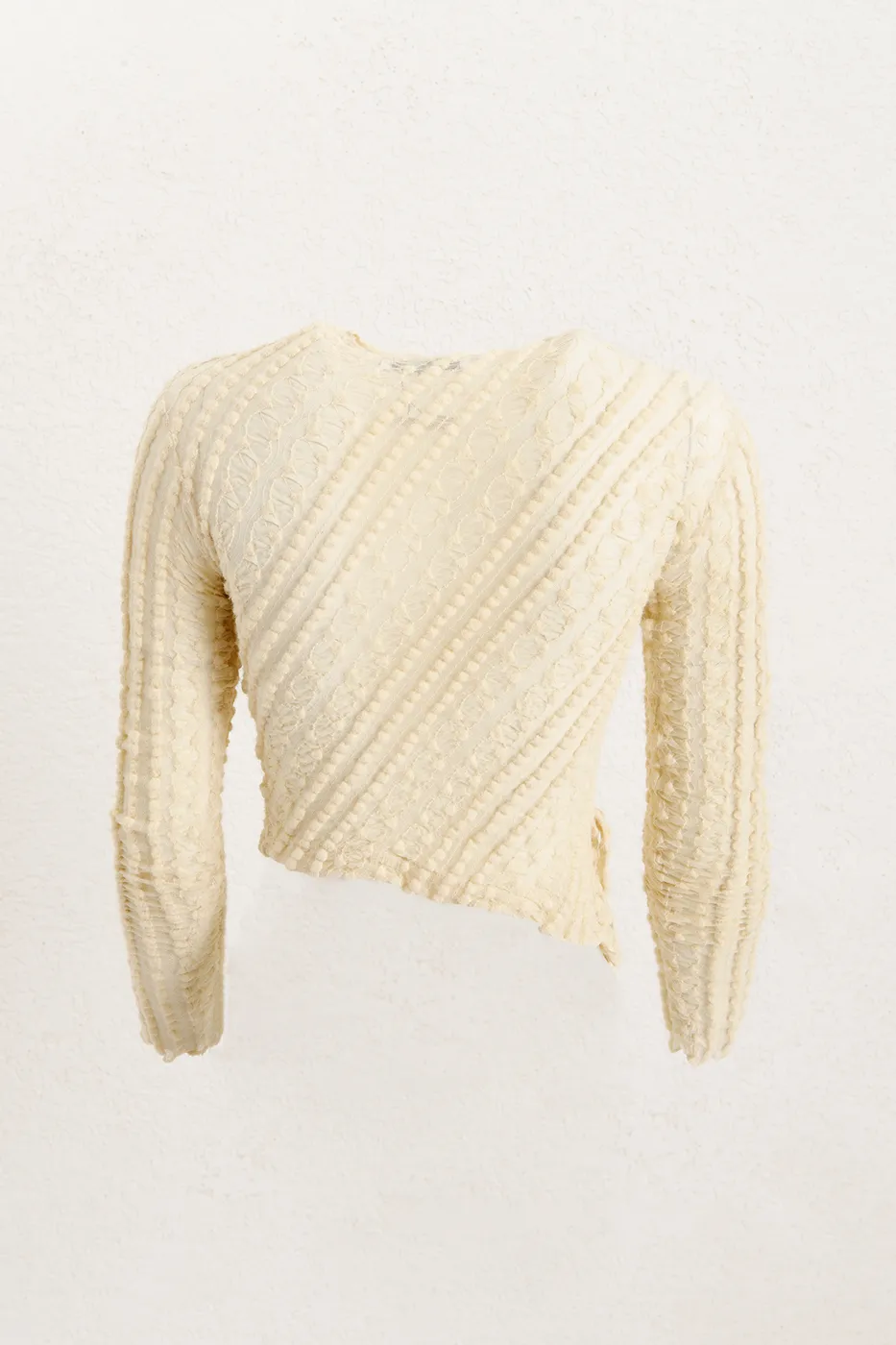 Bayan Ekru Uzun Kollu Dantel Top