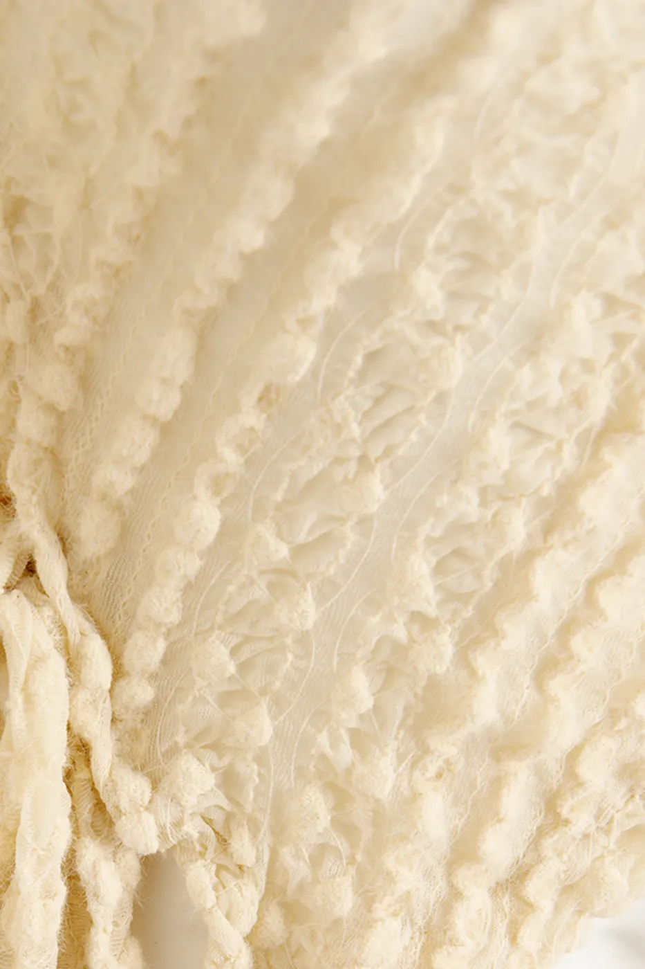 Bayan Ekru Uzun Kollu Dantel Top