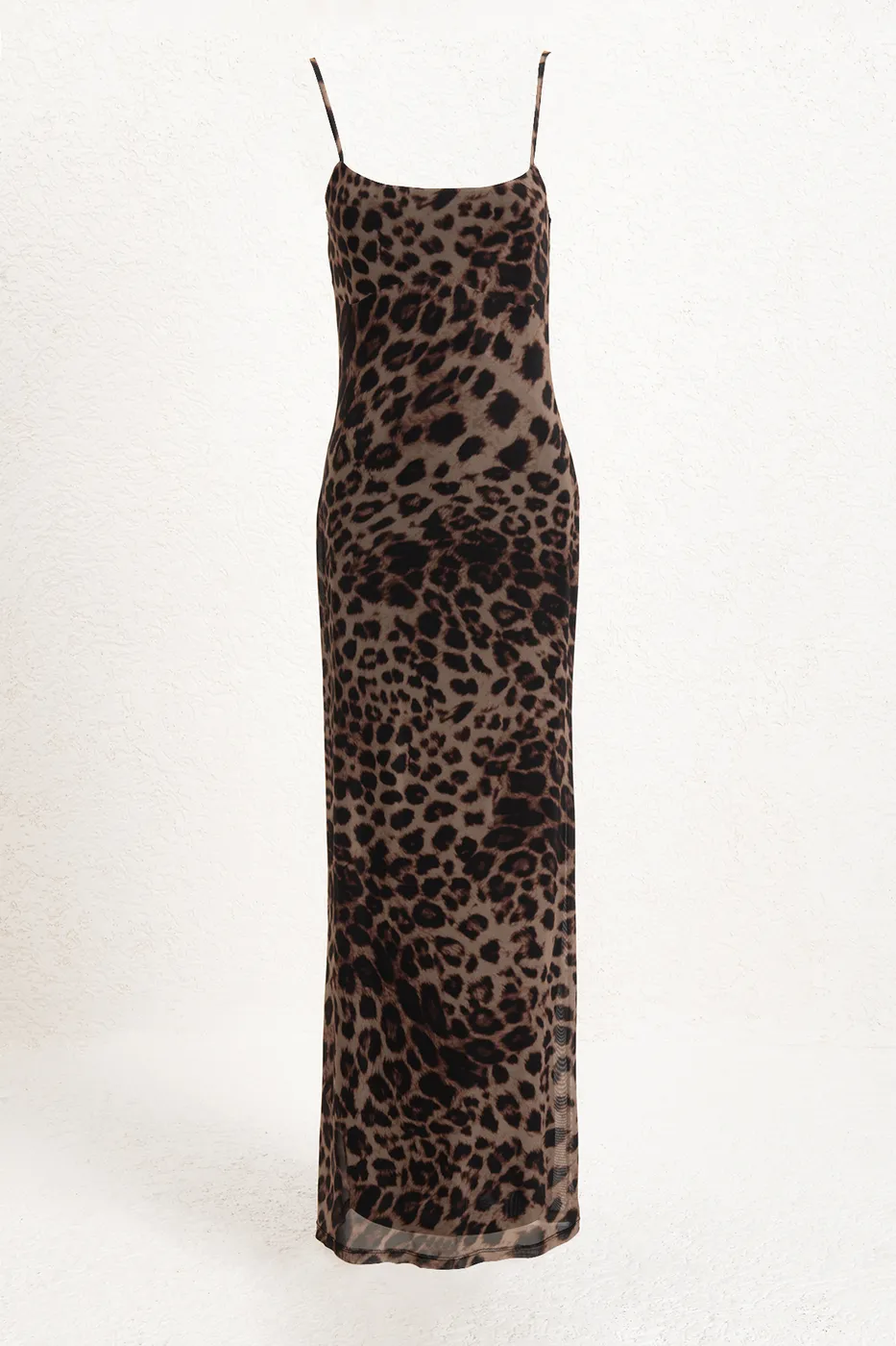 Bayan Bej Askılı Tül Maksi Elbise