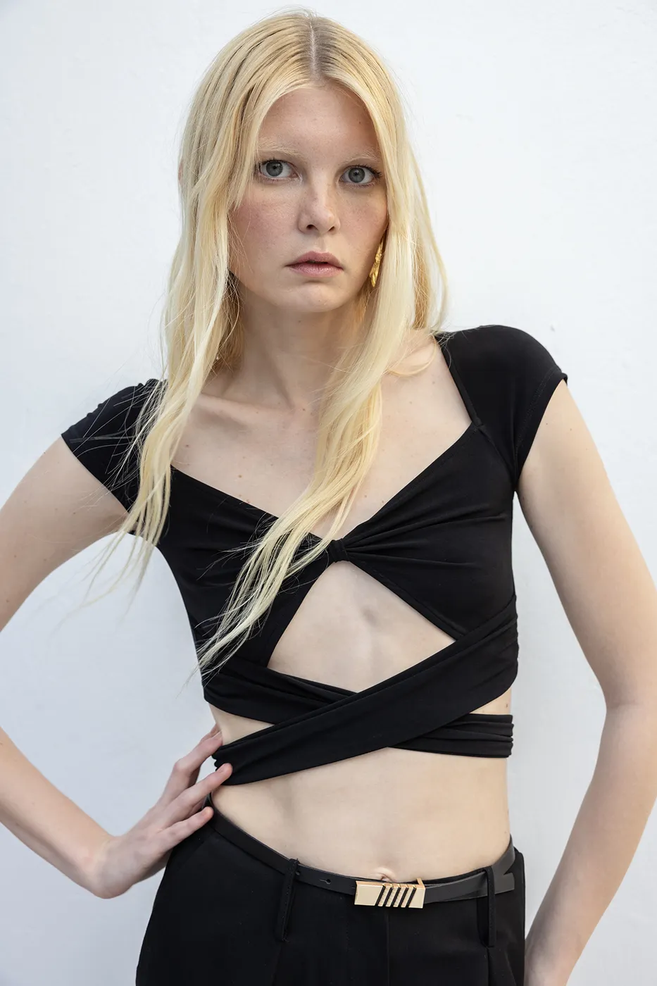 Bayan Siyah Bağlamalı Crop Top